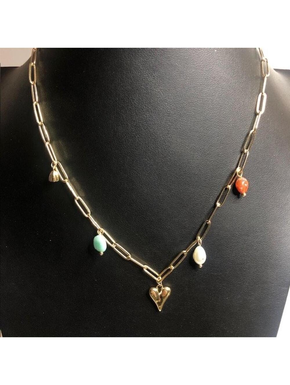 B0215 Unwritten 14k flash Gold plated Paperclip Chain Necklace 17" Heart Charm
